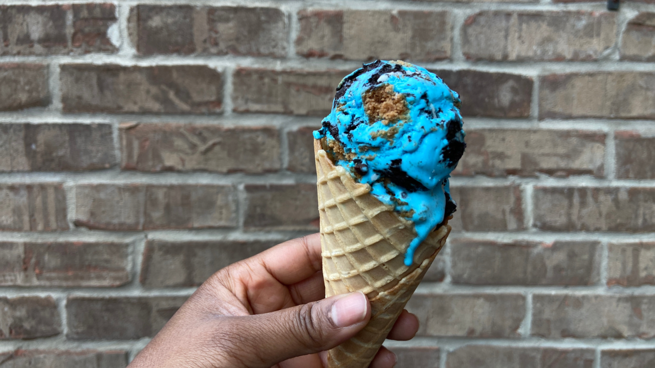 cookie monster ice cream in cone